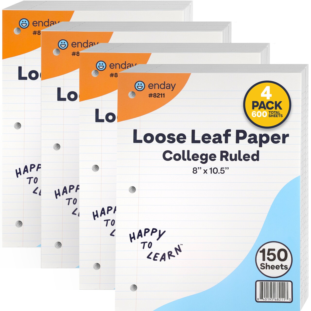 Loose Leaf Paper , 8" x 10.5" Filler Paper White, 3 Hole Punched Binder Paper for 3 Ring Binders, 150 Sheets Per Pack - Enday